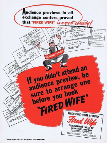 Fired Wife 1943 WWII Era ORIGINAL Vintage 9x12 Industry Ad Robert Paige