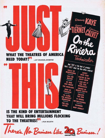 1951 On the Riviera ORIGINAL Vintage 9x12 Industry Ad Gene Tierney Danny Kaye