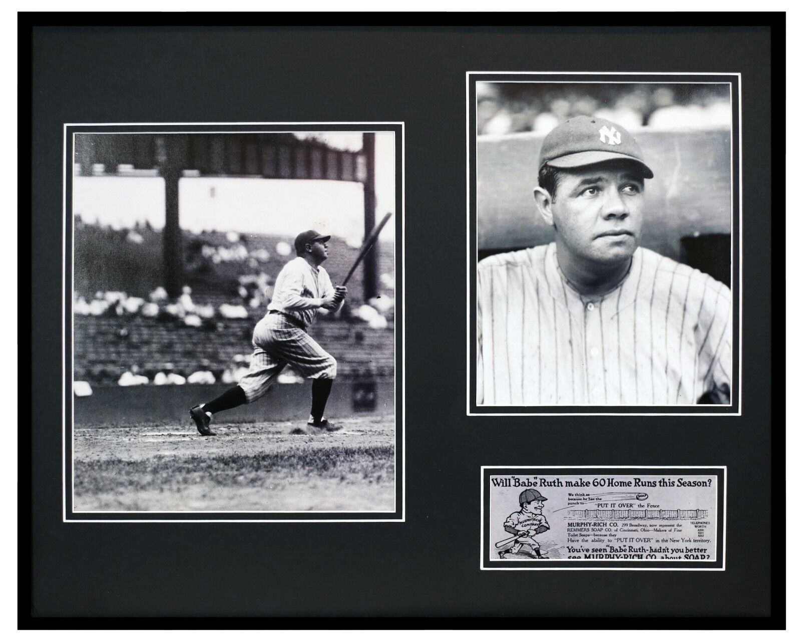 Babe Ruth Framed 16x20 Photo & Murphy Rich Soap Co Repro Advertising Display 