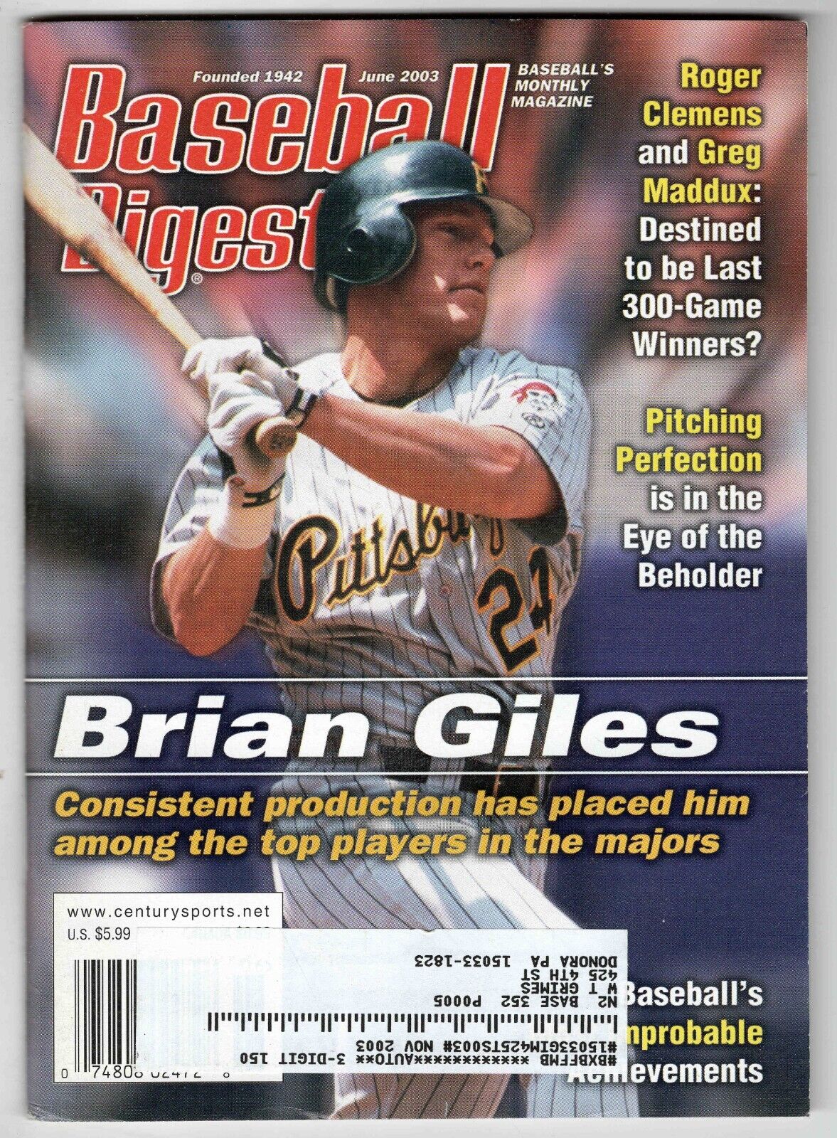 June 2003 Baseball Digest Magazine Brian Giles Pirates