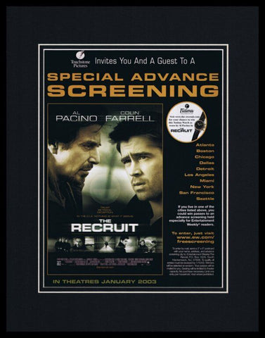 The Recruit 2003 Framed 11x14 ORIGINAL Advertisement Al Pacino Colin Farrell