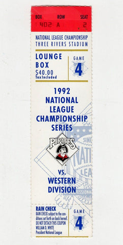 VINTAGE 1992 NLCS Game 4 Atlanta Braves Pittsburgh Pirates Ticket John Smoltz W