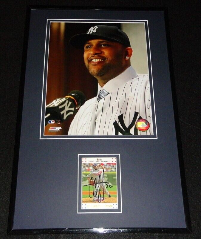 CC Sabathia Signed Framed 11x17 Photo Display Yankees Intro Press Conference B