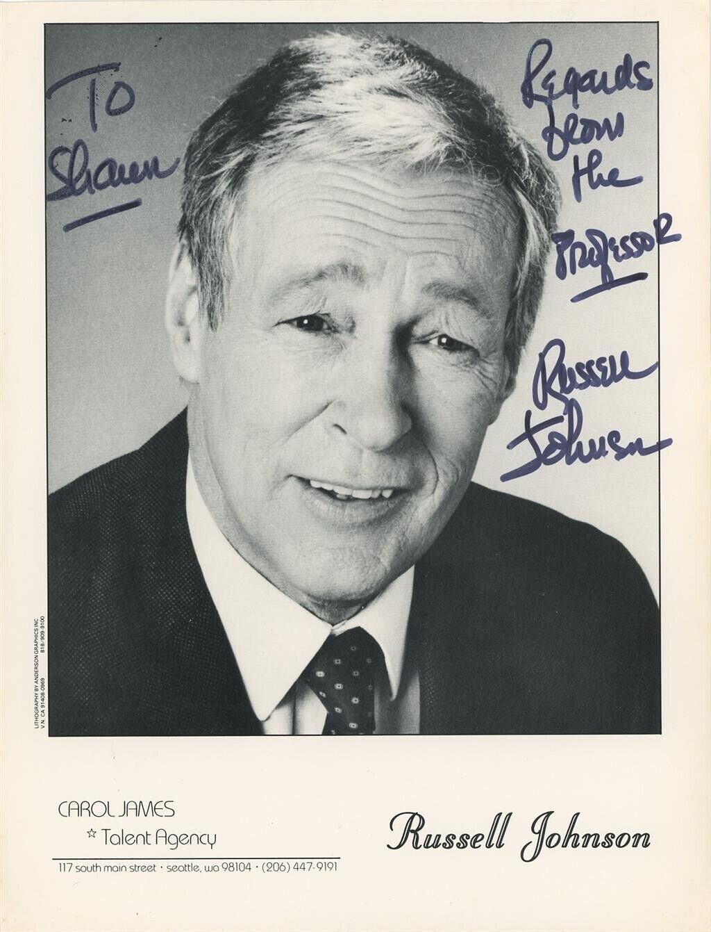 Russell Johnson Signed 8.5x11 Photo Gilligan's Island Professor Inscription