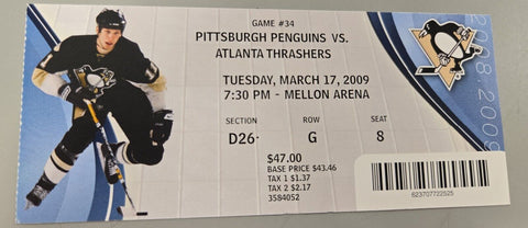 Mar 17 2009 Thrashers @ Pittsburgh Penguins Ticket Evgeni Malkin 2 Goals