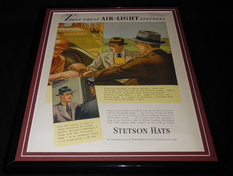 1937 Stetson Hats Framed 11x14 ORIGINAL Vintage Advertisement