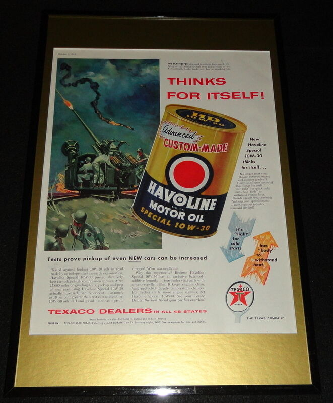 1955 Havoline Motor Oil Framed 11x17 ORIGINAL Advertising Display 