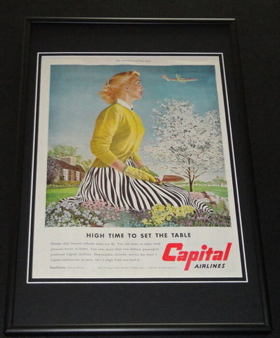 1953 Captial Airlines Framed ORIGINAL 12x18 Vintage Advertisement Display