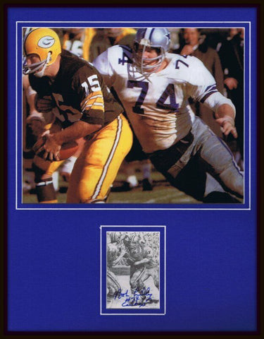 Bob Lilly Signed Framed 11x14 Photo Display vs Bart Starr Cowboys 