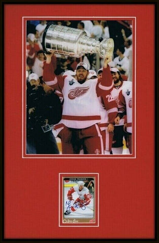 Johan Franzen Signed Framed 11x17 Photo Display Red Wings Stanley Cup