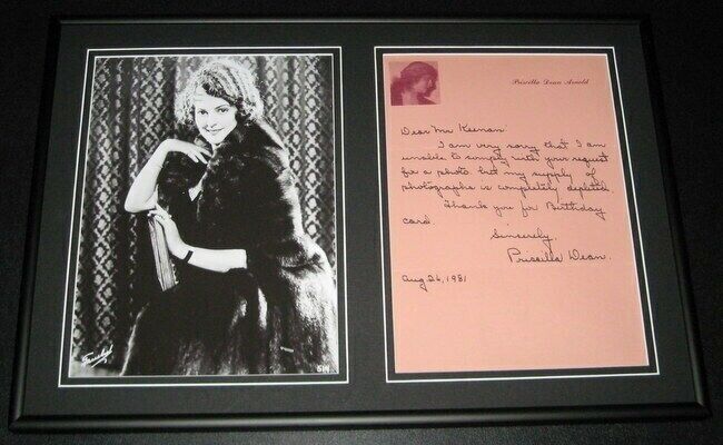 Priscilla Dean Arnold Signed Framed 1981 Letter & Photo Display 12x18 