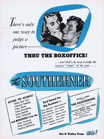 The Southerner 1945 ORIGINAL Vintage 9x12 Industry Ad Zachary Scott Betty Field