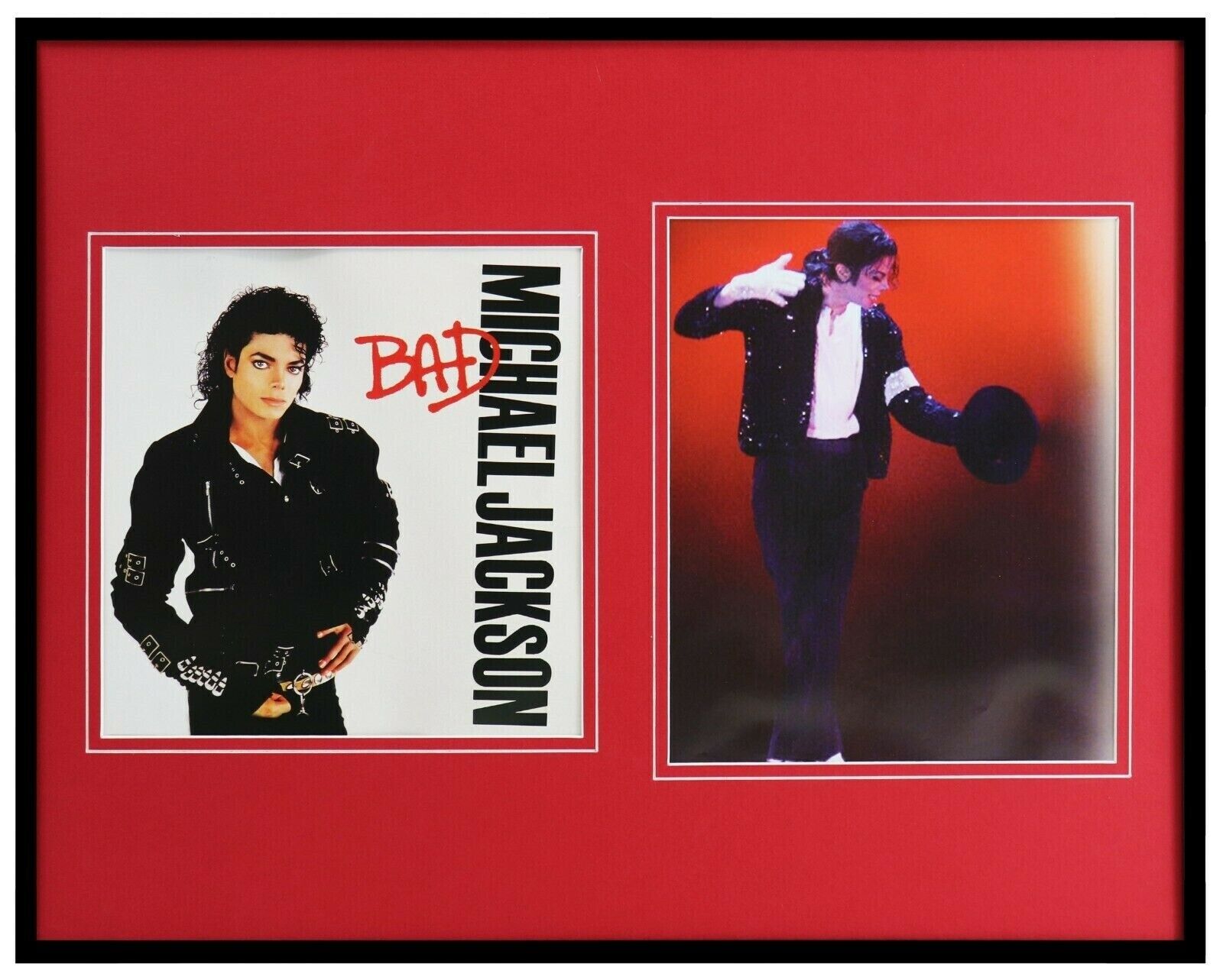 Michael Jackson Framed 16x20 Photo & Bad Cover Display