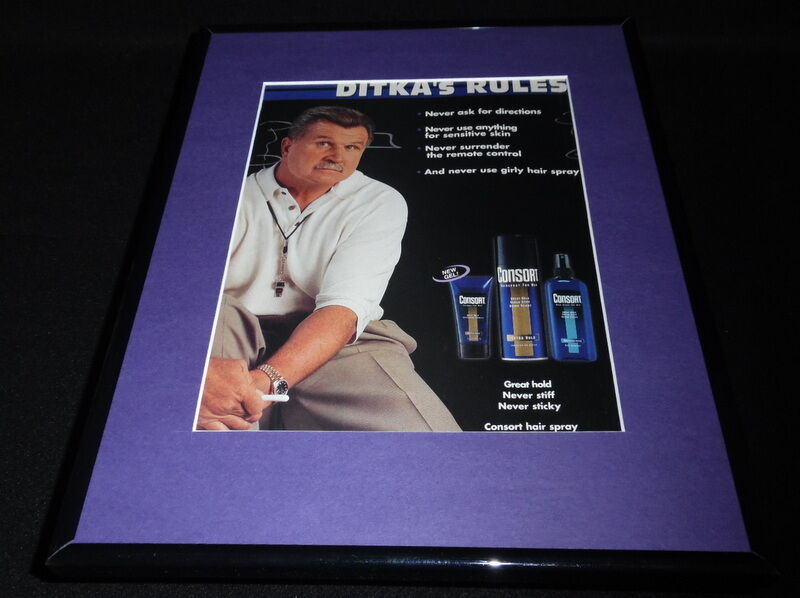 Mike Ditka 2000 Consort Hair Spray Framed 11x14 ORIGINAL Advertisement Bears