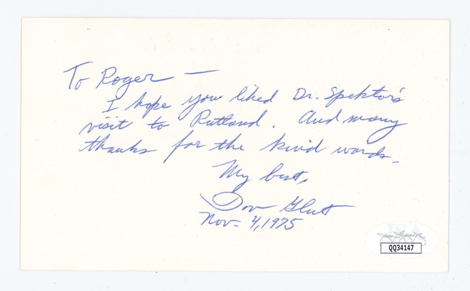 Donald Don Glut Signed 1975 Handwritten Note Card JSA Empire Strikes Back