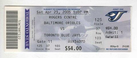 Apr 23 2005 Baltimore Orioles Toronto Blue Jays Ticket Vernon Wells 2-3 HR