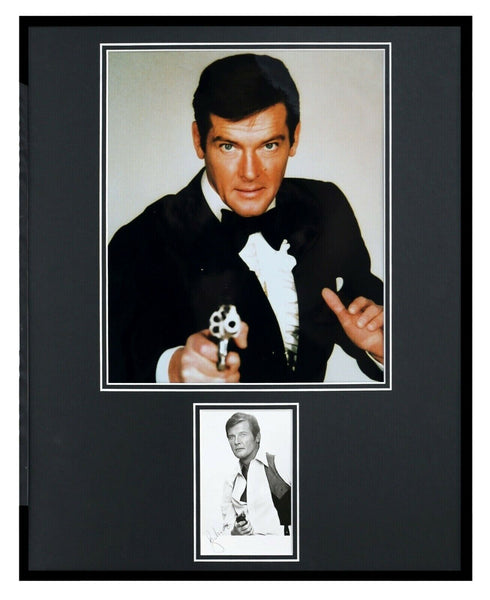 Roger Moore Signed Framed 16x20 Photo Display JSA James Bond 