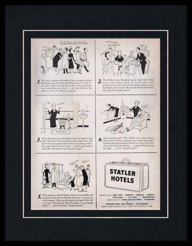 1951 Statler Hotels Framed 11x14 ORIGINAL Vintage Advertisement 