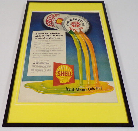 1958 Shell X-100 Motor Oil Framed 11x17 ORIGINAL Vintage Advertising Poster