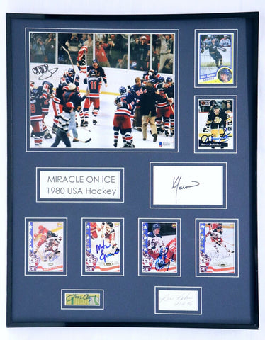 1980 Miracle on Ice USA Hockey Team Signed Framed Photo Set BAS w/ Al Michaels