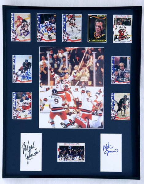 1980 Miracle on Ice USA Hockey Team Signed Framed 16x20 Photo Display Eruzione