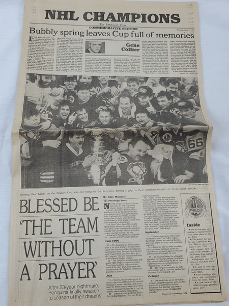 June 2 1991 Pittsburgh Press NHL Champions Newpaper Penguins Stanley Cup