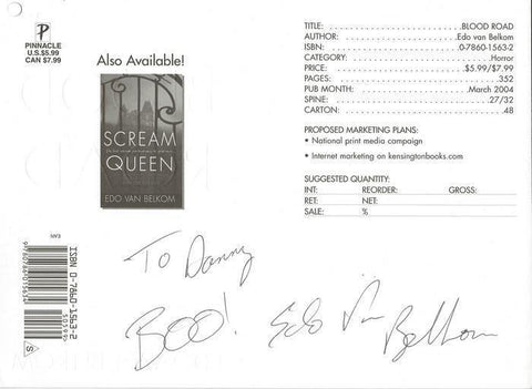 Edo Van Belkom Signed Blood Road 2004 Promotional Card