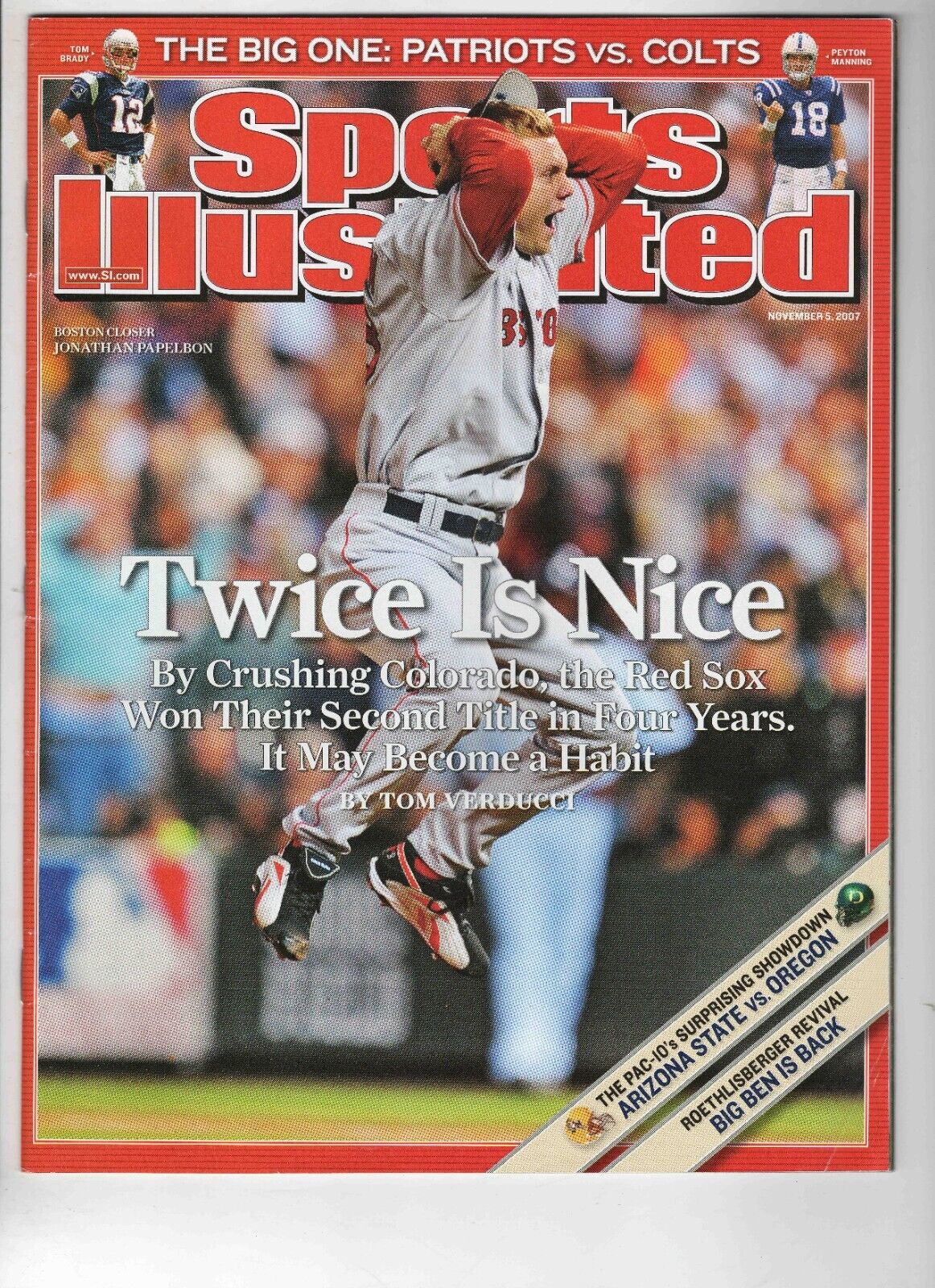 Nov 5 2007 Sports Illustrated Magazine Jonathan Papelbon Red Sox