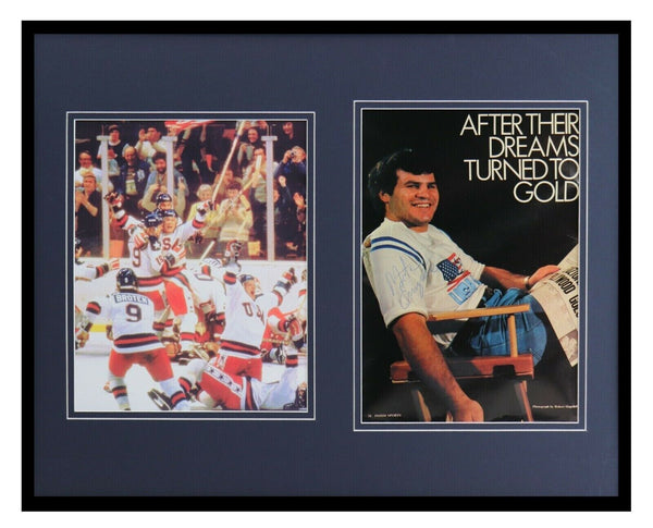 Mike Eruzione Signed Framed 16x20 Photo Set JSA 1980 Miracle on Ice Team USA