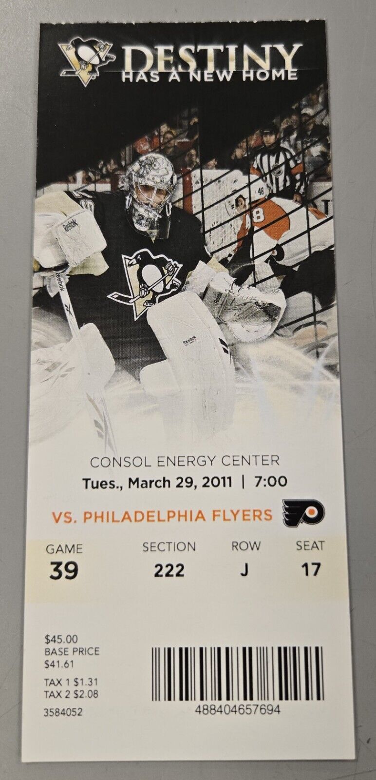 Mar 29 2011 Flyers @ Penguins Ticket Ville Leino 2 Goals