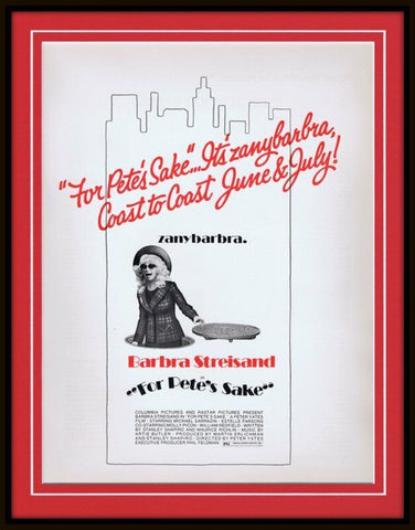 ORIGINAL Vintage 1974 For Petes Sake 11x14 Framed Advertisement Barbra Streisand