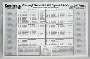 ORIGINAL 2016 New England Patriots @ Pittsburgh Steelers Lineup Card Tom Brady