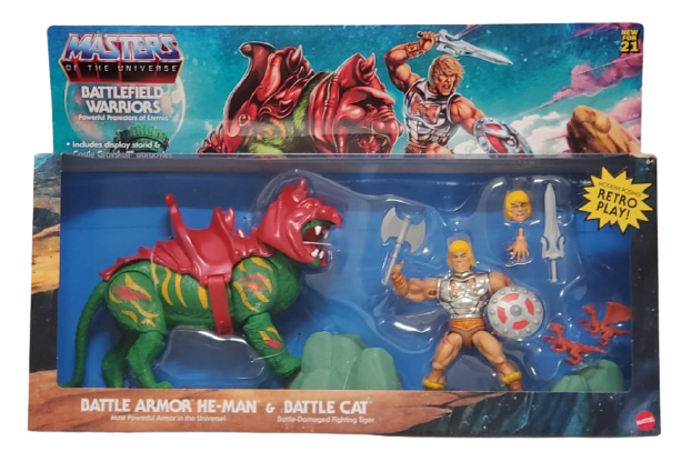 NEW SEALED Masters of the Universe Battle Armor He Man + Battle Cat Figure Set