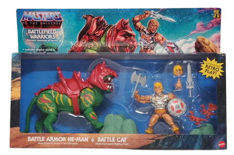 NEW SEALED Masters of the Universe Battle Armor He Man + Battle Cat Figure Set