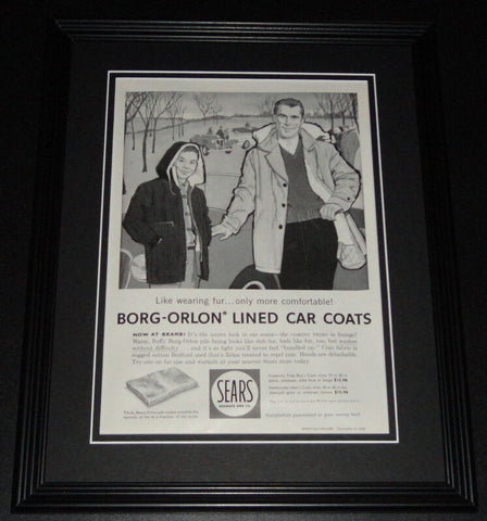 1959 Sears Borg Orlon Car Coats 11x14 Framed ORIGINAL Vintage Advertisement 