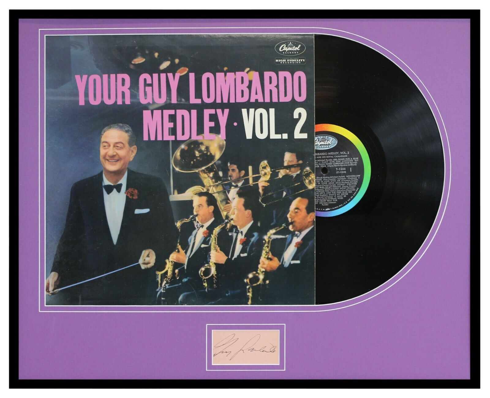 Guy Lombardo Signed Framed 1960 Your Medley Volume 2 Record Album Display 