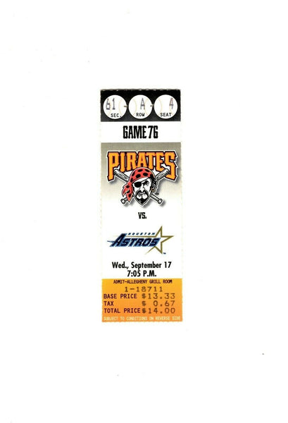 Sep 17 1997 Houston Astros @ Pittsburgh Pirates Ticket Jeff Bagwell HR