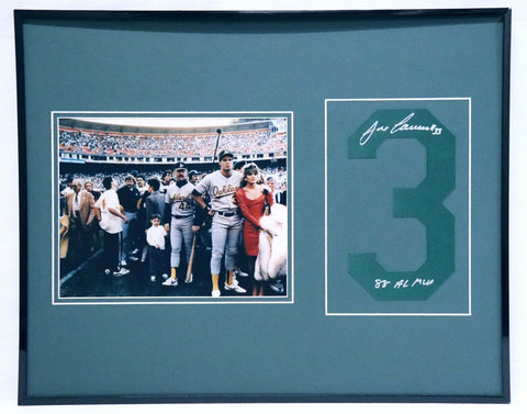 Jose Canseco Signed Framed 16x20 Jersey # &  Photo Display A's 1989 World Series