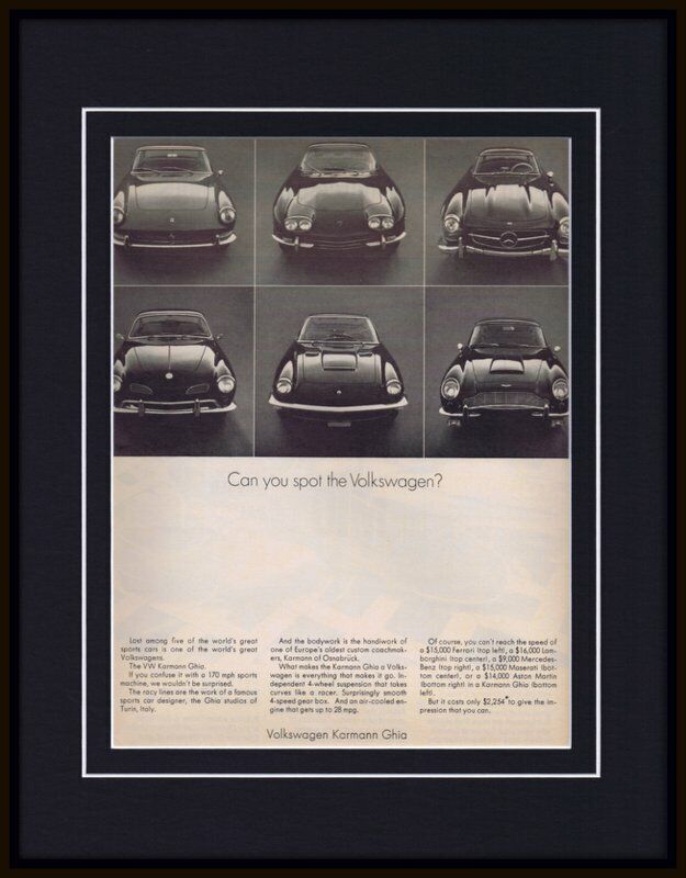 1968 Volkswagen VW Karmann Ghia Framed 11x14 ORIGINAL Advertisement