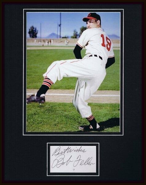 Bob Feller Signed Framed 11x14 Photo Display JSA Indians