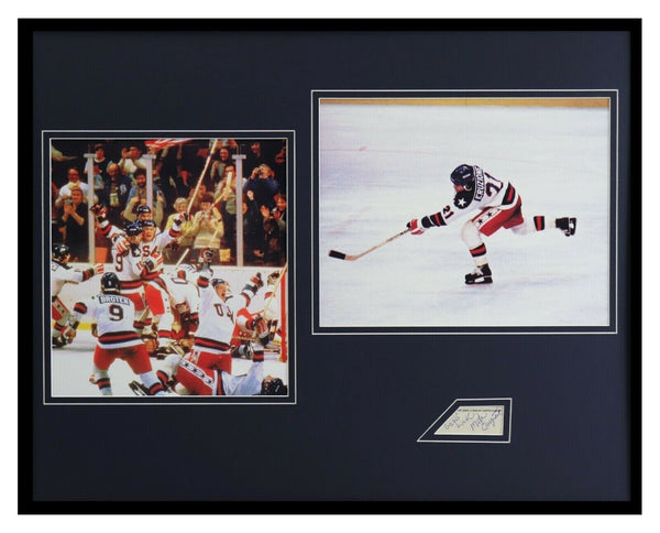 Mike Eruzione Signed Framed 16x20 Photo Set JSA 1980 Miracle on Ice Team USA S