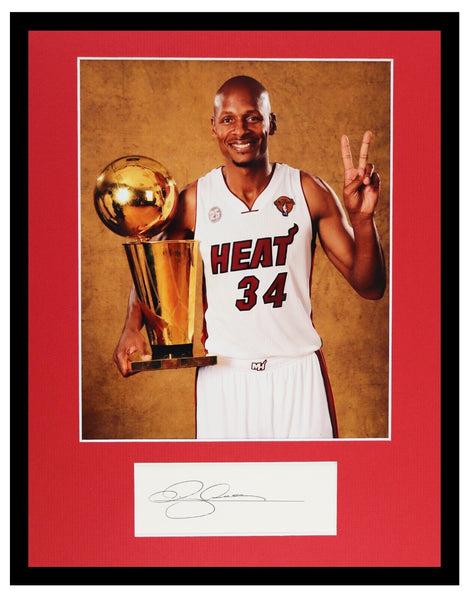 Ray Allen Signed Framed 11x14 Photo Display PREMIERE Heat w/ Trophy