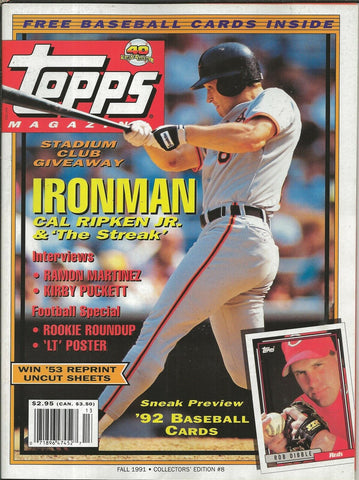 ORIGINAL Vintage 1991 Topps Magazine #8 w/ 1975 Topps Card Sheet