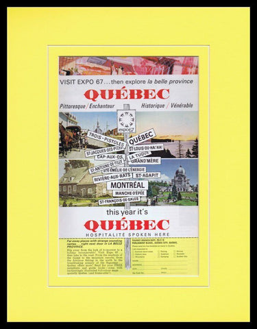 1967 Quebec Canada Tourism Framed 11x14 ORIGINAL Vintage Advertisement