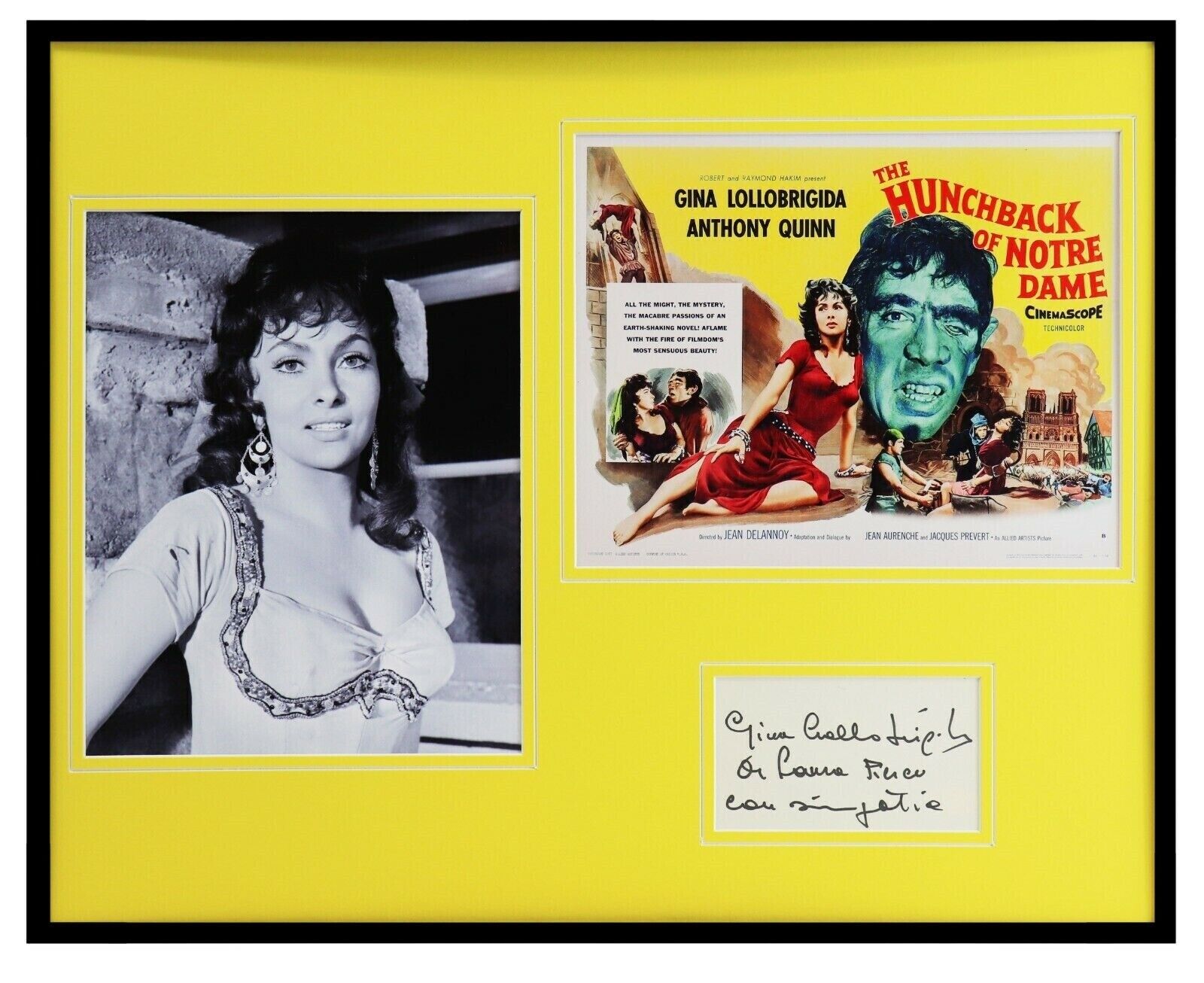 Gina Lollobrigida Signed Framed 16x20 Photo Set Hunchback of Notre Dame JSA