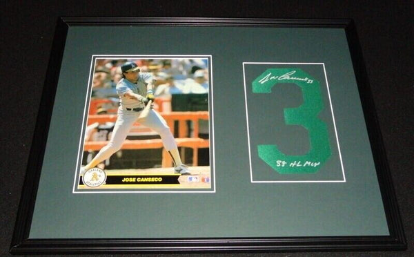 Jose Canseco Signed Framed 16x20 Jersey # & Photo Display Oakland A's B