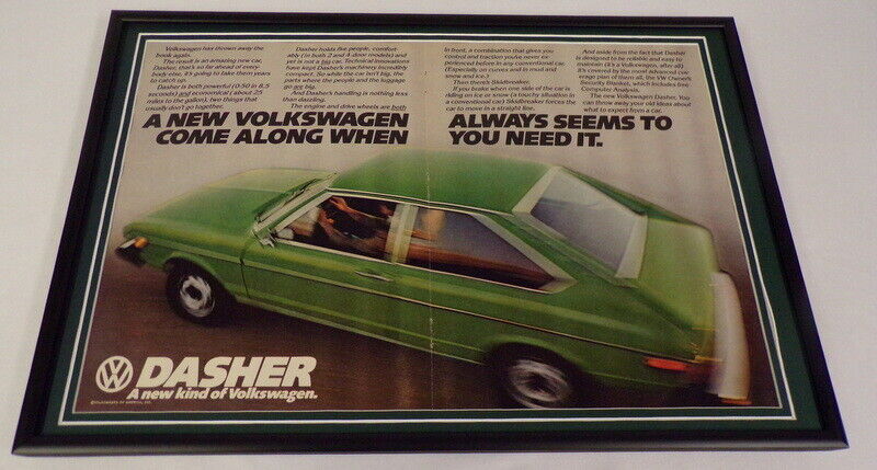 1973 Volkswagen Dasher ORIGINAL Framed 12x18 Advertising Poster Display