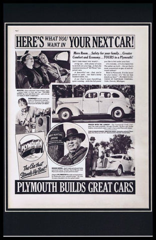 1937 Plymouth Builds Great Cars Framed 11x17 ORIGINAL Vintage Advertising Poster