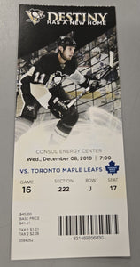 Dec 8 2010 Maple Leafs @ Pittsburgh Penguins Ticket Sidney Crosby 2 Goals