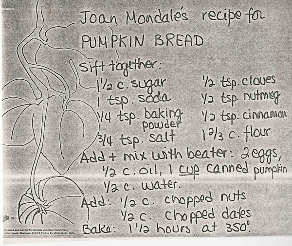 Joan Mondale Signed 1977 Typed Letter w/ Pumpkin Bread Recipe Wife of Walter